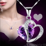Fashion Women Heart Crystal Rhinestone Silver Chain Pendant Necklace Jewelry